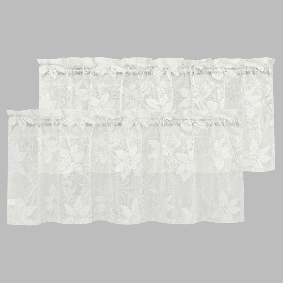 Dwcn 2 Pack Ivory White Floral Lace Valance For Kitchen - 52 X 18 Inch Rod Pocket Window Voile Tier Valance Curtain For Small Wi