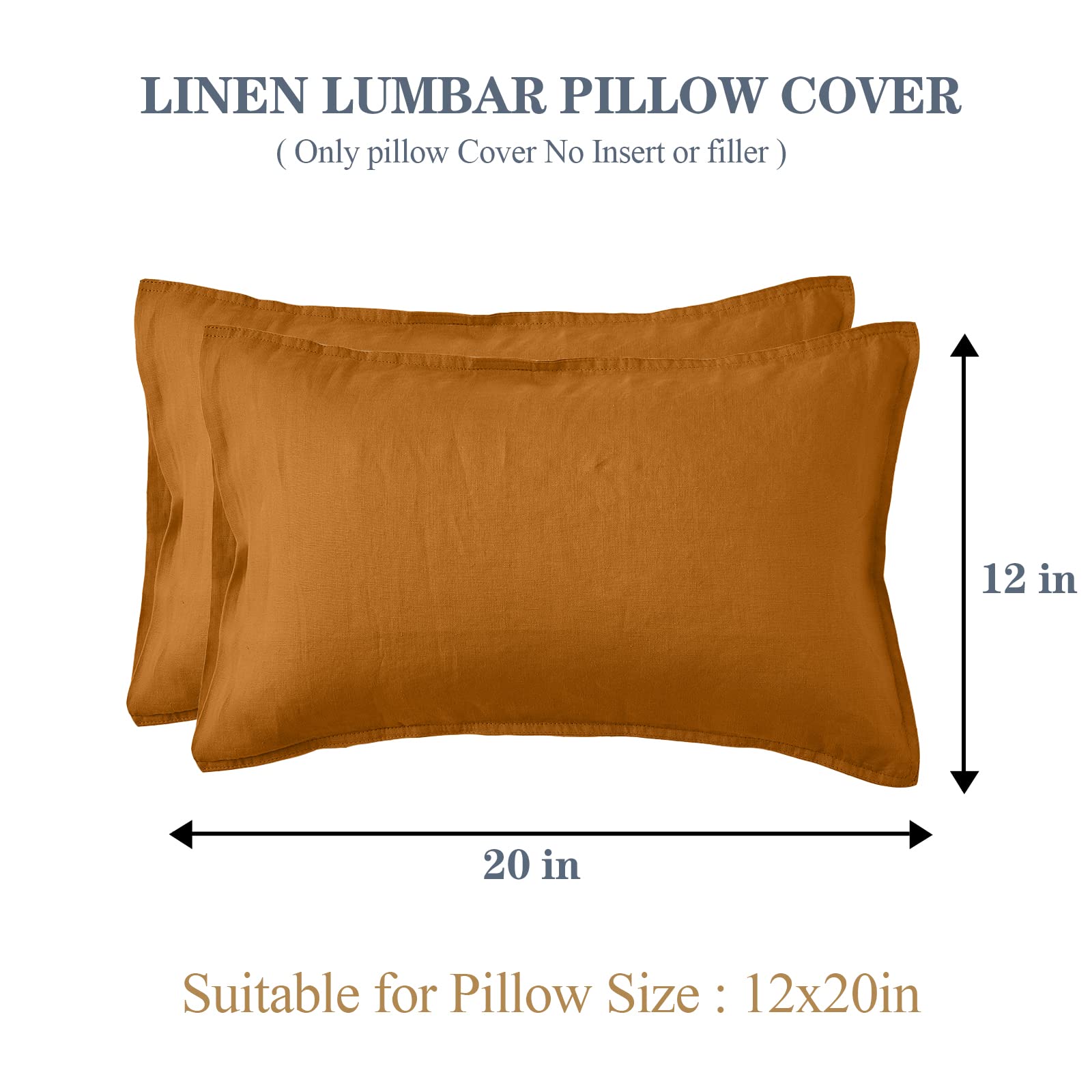 Simple&Opulence 100% Linen Lumbar Pillow Cover 12 X 20 Inches Set Of 2 Rectangular Decorative Throw Cushion Cover For Couch Sofa Bed Living Room Office Soft Breathable Farmhouse - Rust
