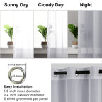 Hiasan Sheer Curtains 96 Inches Long With Tiebacks, Light Filtering Breathable Voile Drape Lightweight Grommet Window Curtains For Bedroom, Patio Door, Living Room, Grey, W42 X L96, Set Of 2 Panels