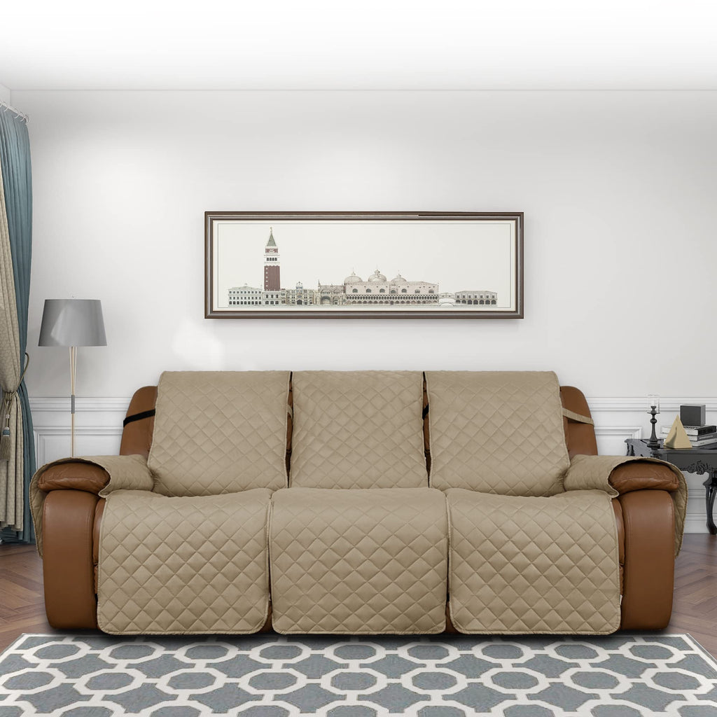 Easy-Going Oversized Recliner Sofa Cover, Reversible Couch Cover For 3 Seat Recliner, Split Sofa Cover For Each Seat With Elastic Straps For Kids, Dogs, Pets (3 Seater, Beige/Beige)