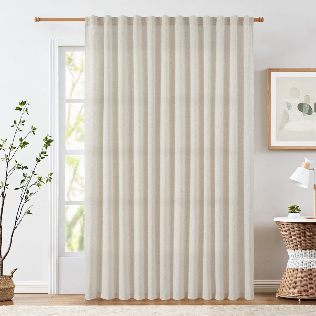 Jinchan Linen Blend Beige Curtain For Living Room 84 Inch Length Extra Wide For Room Divider Curtain Rustic Farmhouse Rod Pocket Back Tab Light Filtering Bedroom Window Drape 1 Panel Ecru