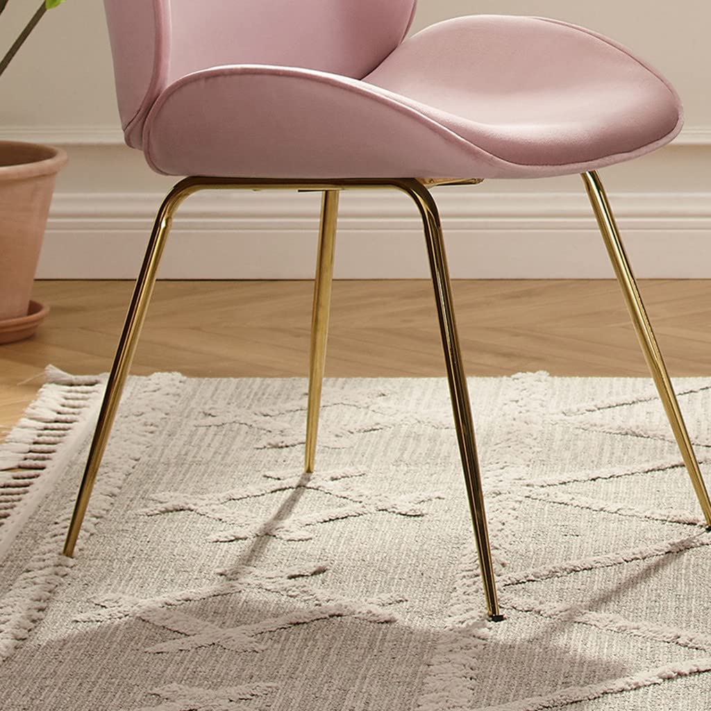 HomeRoots Velvet Seat, Metal Legs Gold and Pink Velvet Shell Shape Dining or Side Chair