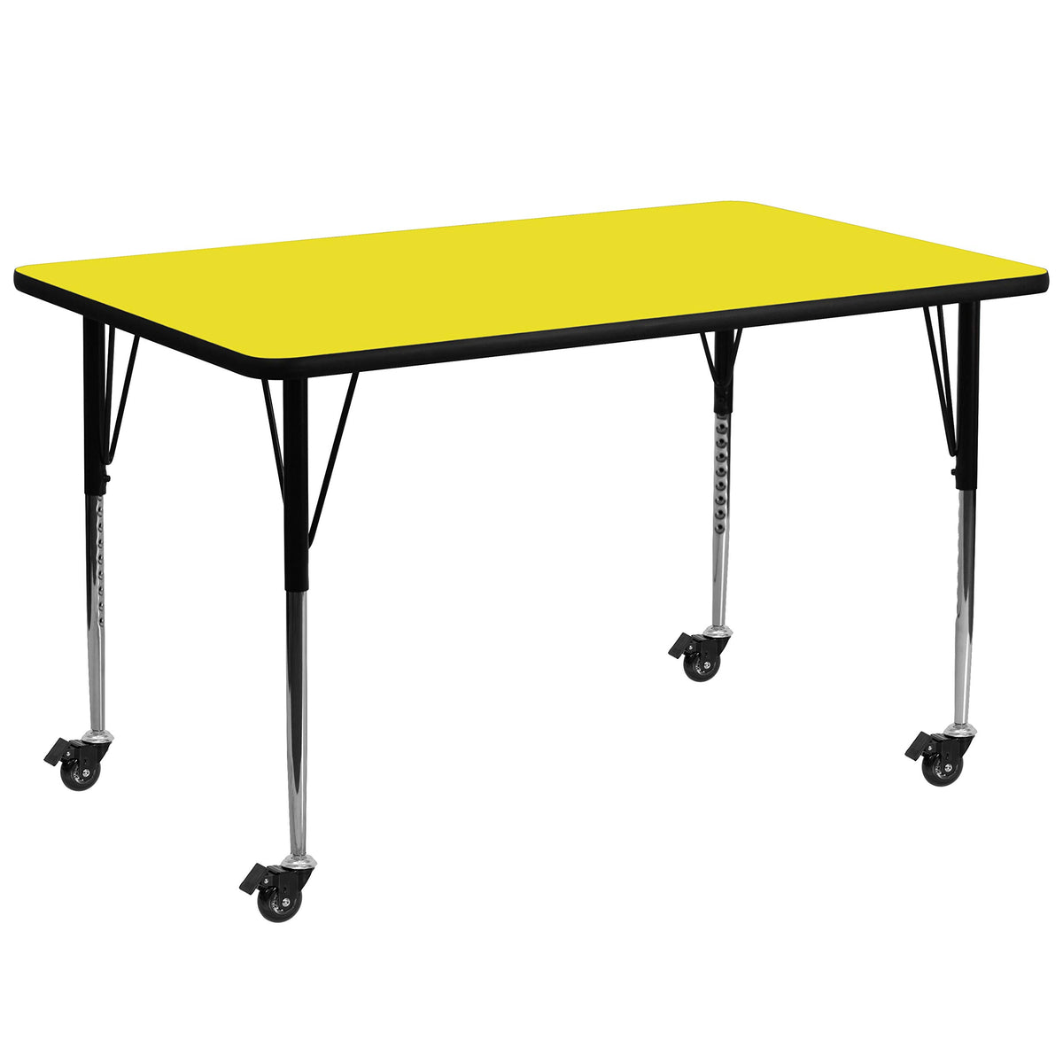 Flash Furniture Wren Mobile 30''W x 72''L Rectangular Yellow HP Laminate Activity Table - Standard Height Adjustable Legs