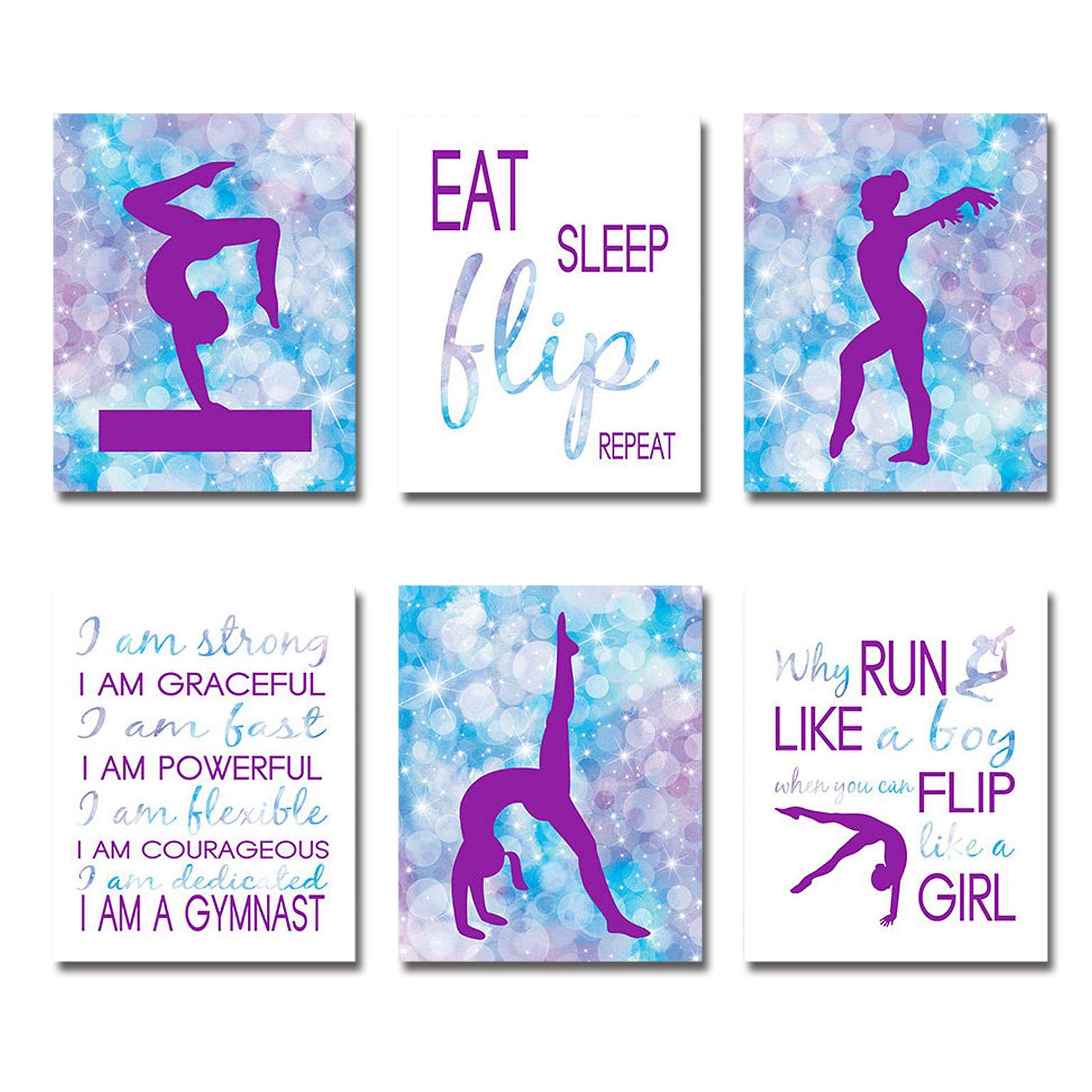 Mirabuy Set of 6 Unframed Gymnastics Wall Art, Gymnastics Wall Decor, Gymnast Wall Art (8 x 10)