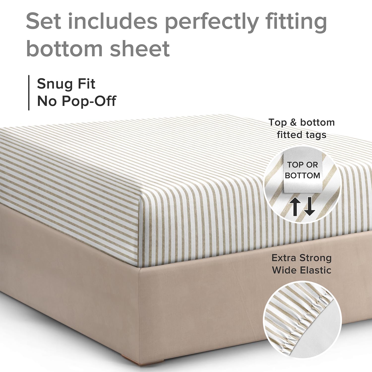 Cal King Size Fitted Bed Sheet - Hotel Luxury Single Fitted Sheet Only - Fits Mattress Up To 16 - Extra Soft And Wrinkle Free, Breathable - Bottom Fitted Sheet - Beige Stripes Single Fitted Sheet Only