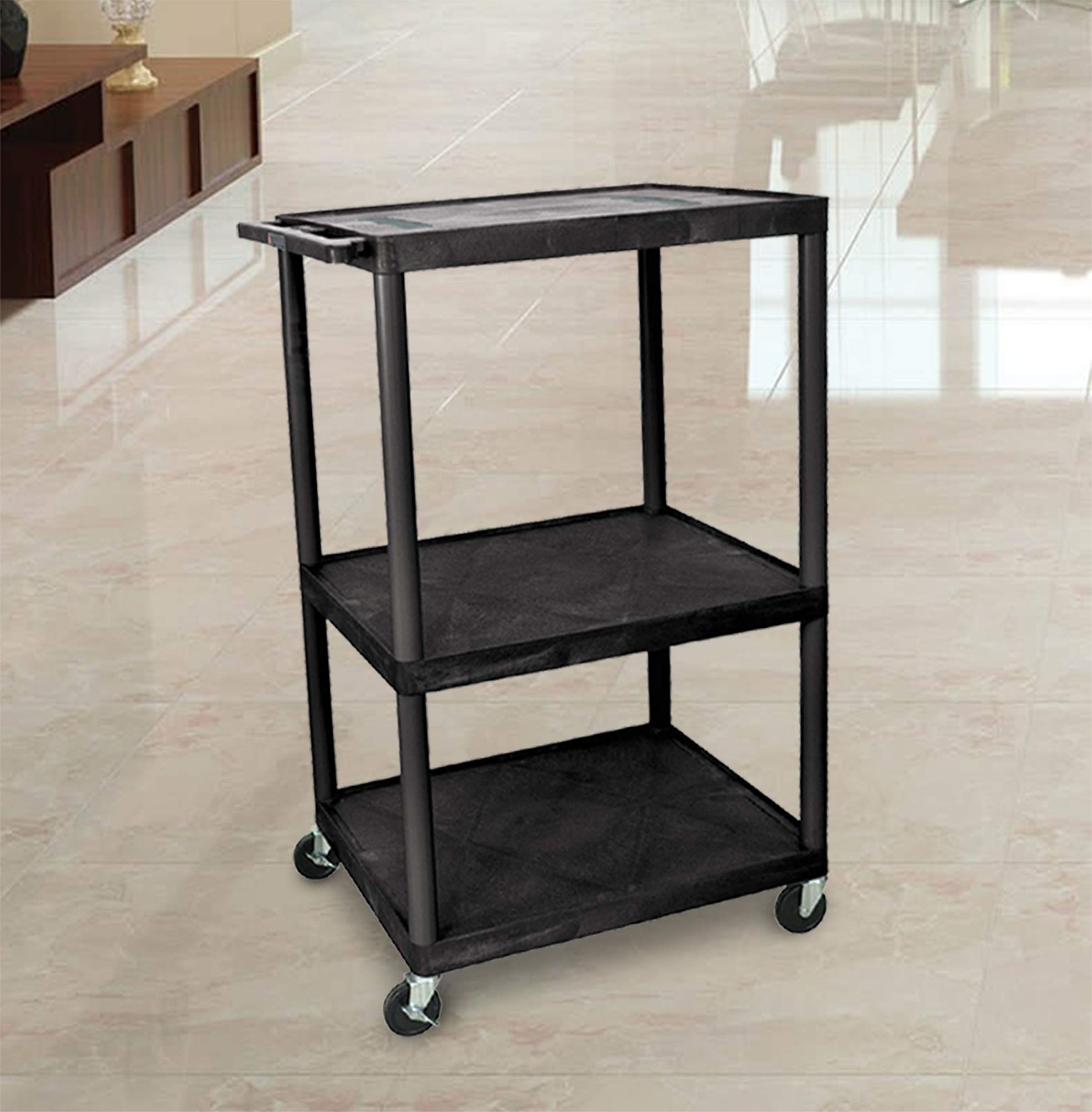LUXOR LE54-B Video Table Presentation Endura AV Cart with 3 Plastic Open Shelves, Black