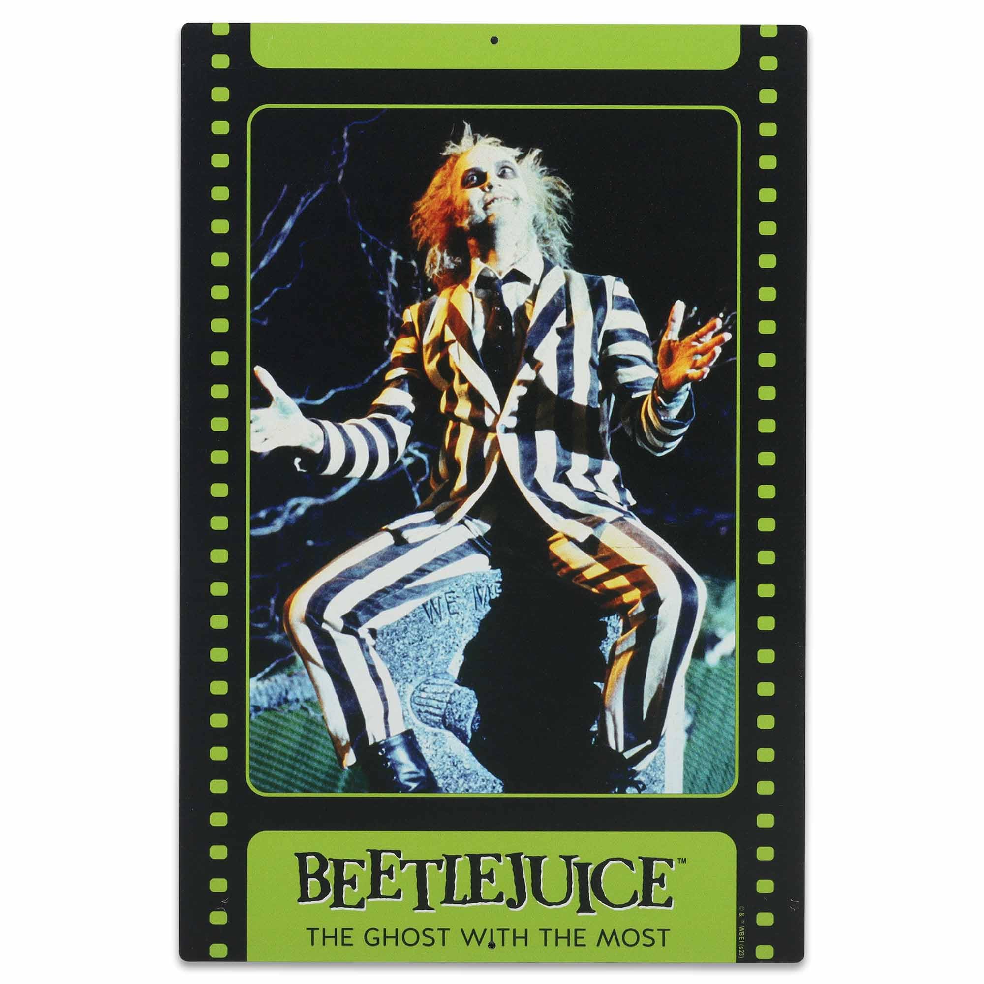 Beetlejuice Trading Card Metal Sign - Vintage Beetlejuice Wall Art for Movie Room or Halloween Decor