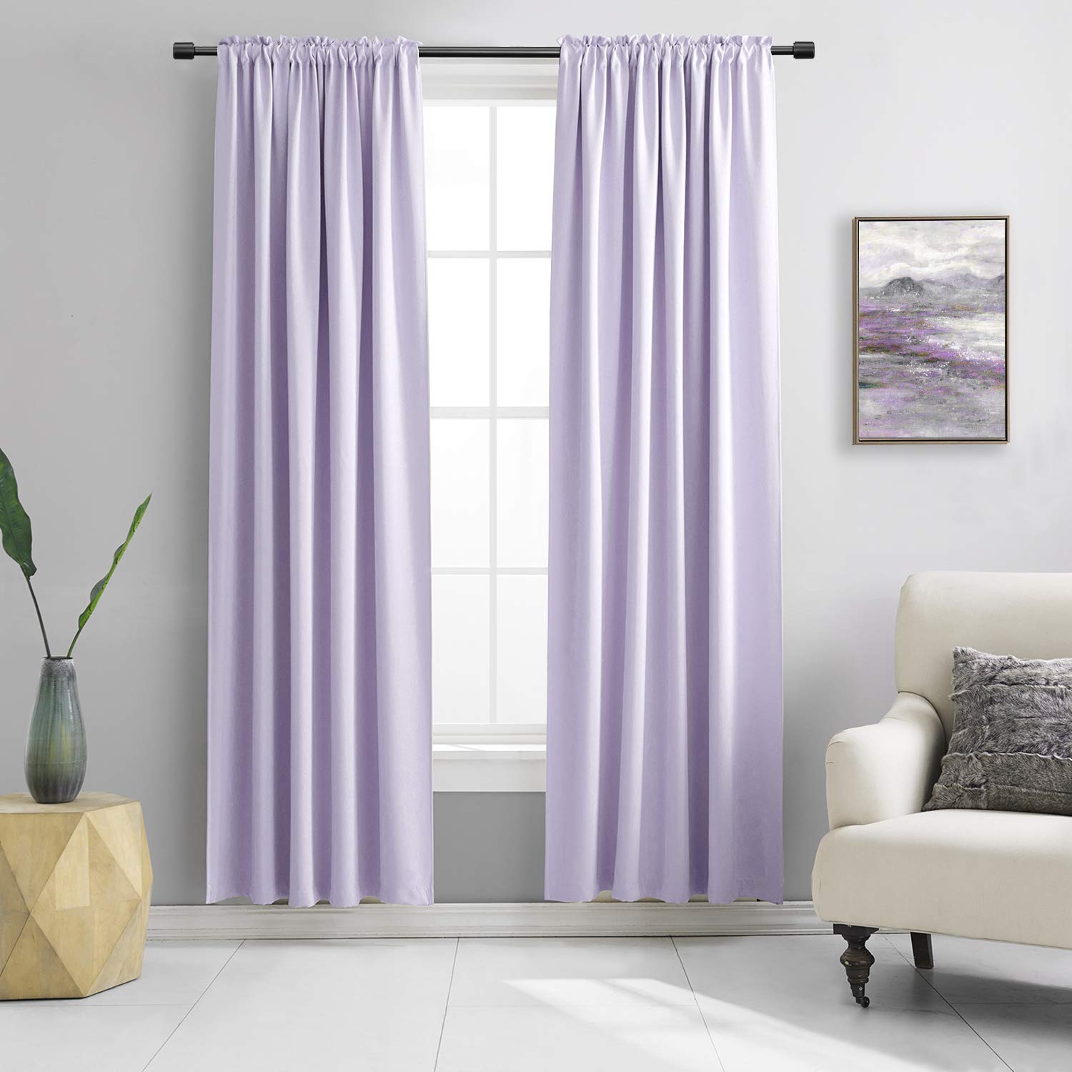 Donren Room Darkening Window Curtain Panels For Bedroom - Rod Pocket Blackout Solid Curtains For Dining Room(Light Purple,52 W X