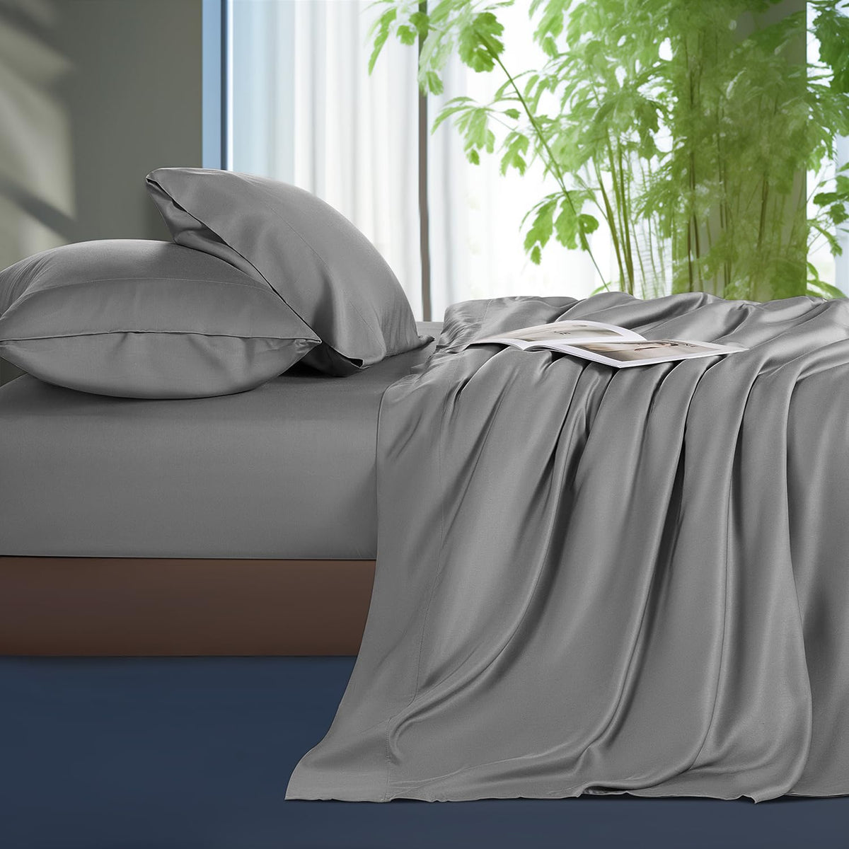Shilucheng Tencel Sheets 4 Piece, 100% Eucalyptus Lyocell Sheets Set, Cooler Than Cotton And Linen, Summer Cooling Breathable Be