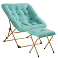 Oakham Comfy Saucer Chair For Adults, Soft Faux Fur Folding Lounge Chair For Bedroom Living Room Dorm Rooms Flexible Reading Chair For Teens Kids, X-Large Foldable Chair (Ottoman-Mint)