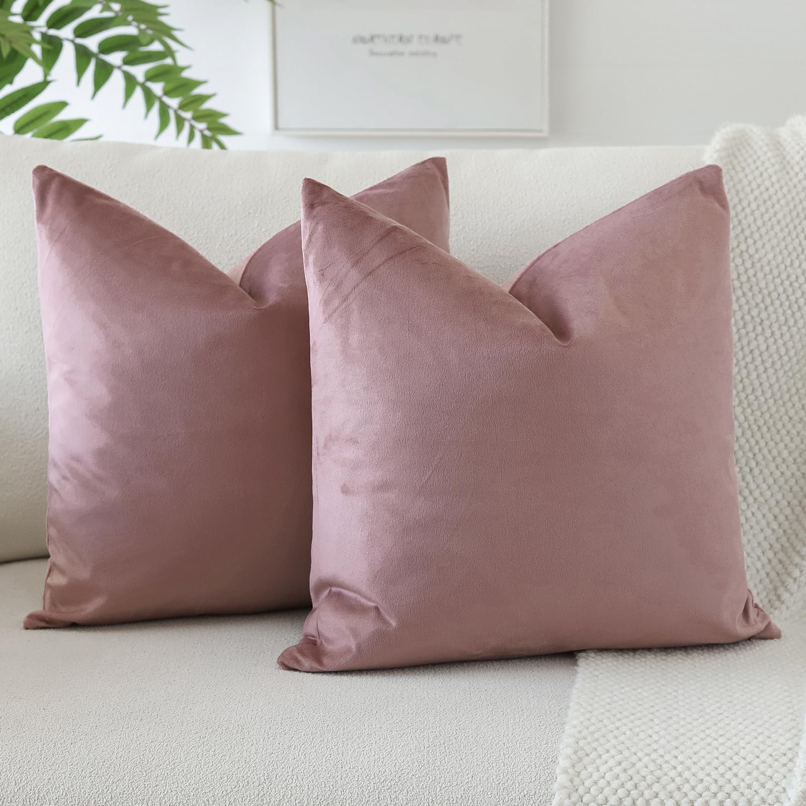 Otostar Pack Of 2 Velvet Soft Decorative Throw Pillow Covers Solid Square Cushion Case Home Decor Pillow Covers For Couch Sofa Bedroom Living Room Decorative Pillowcases 20 X 20 Inch (Jam)