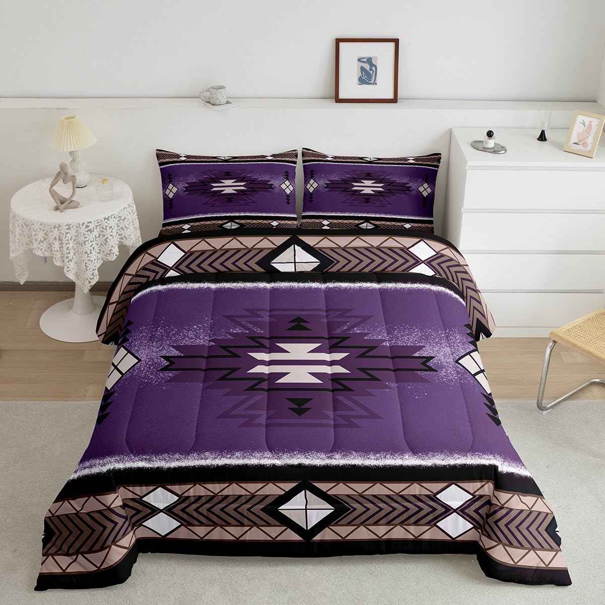 Manfei Aztec Comforter Set Queen Size, Native Tribal Navajo American Bedding Set 3Pcs For Kids Boys Room Decor, Boho Abstract Ge