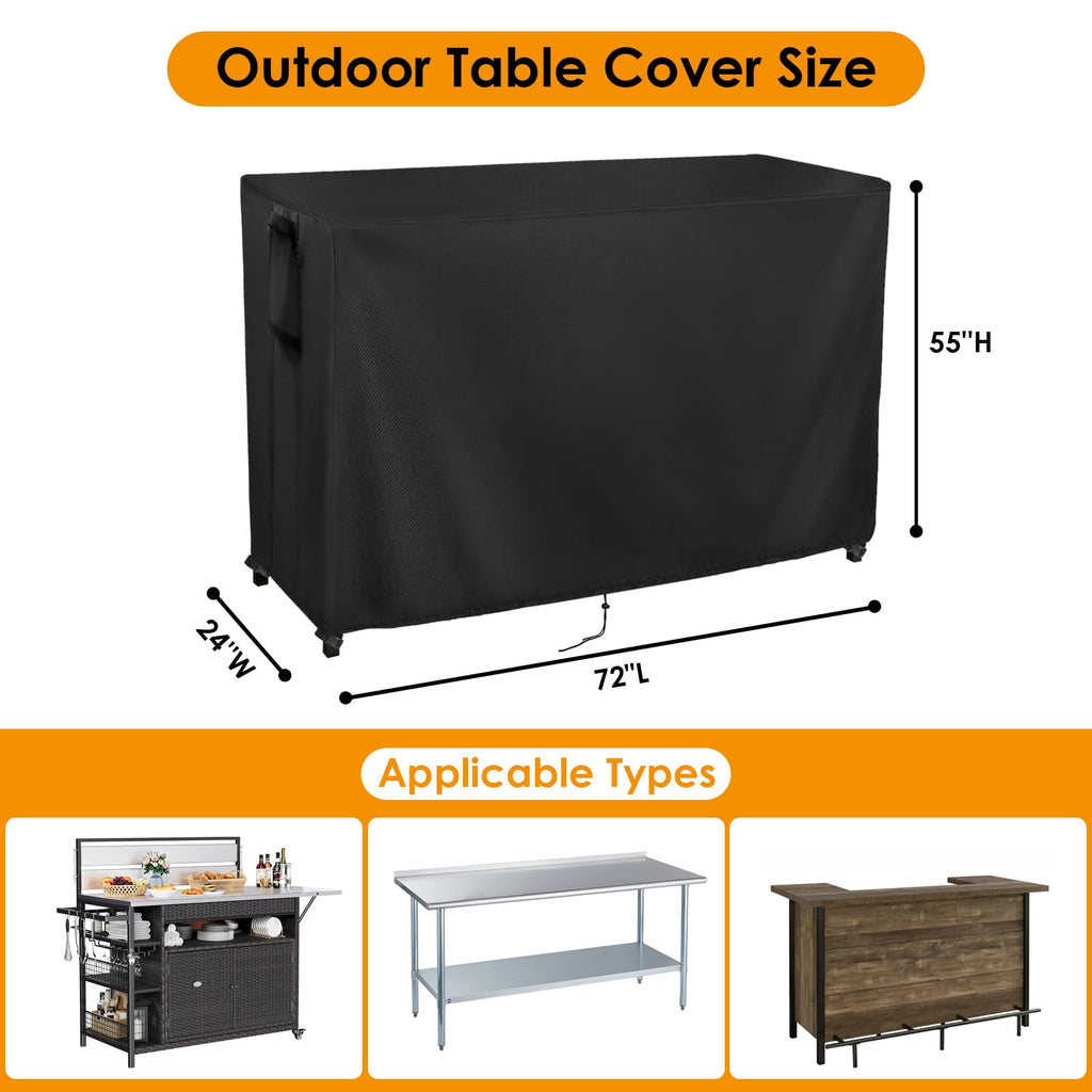 Kingling Outdoor Prep Table Covers, Waterproof Stainless Steel Table Cover Metal Table Cover Protection For Patio Kitchen Prep/Work Table - 72''L X 24''W X 55''H