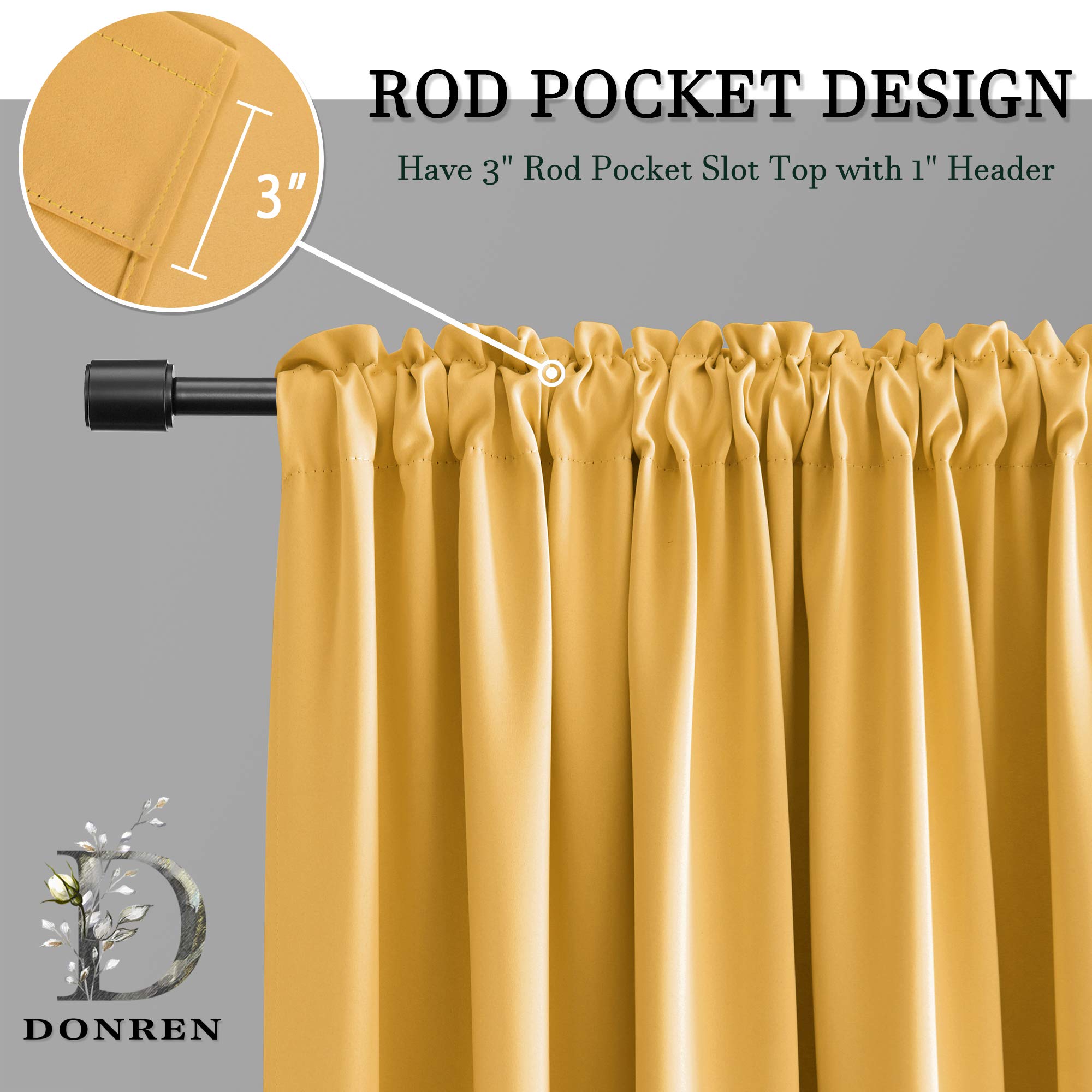 Donren Gold Yellow Curtain Valances For Living Room - Blackout Rod Pocket Valances For Small Window (72 Wide By 18 Long,2 Panels