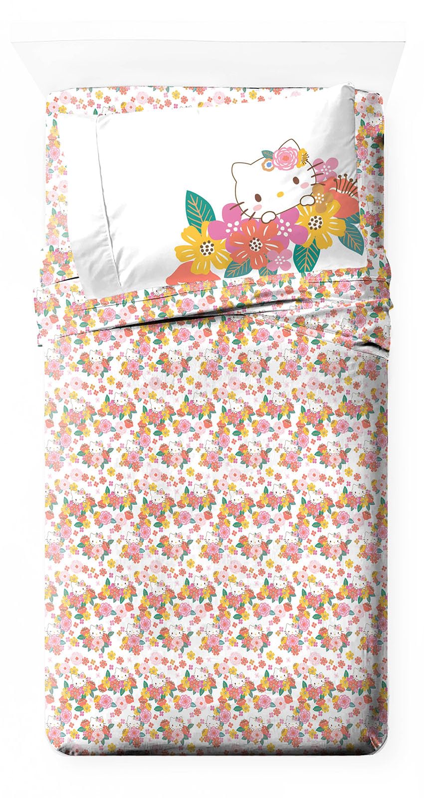Jay Franco Hello Kitty Twin Size Sheet Set - Super Soft 3 Piece Bedding Set - Floral Microfiber Sheets Includes Reversible Pillo