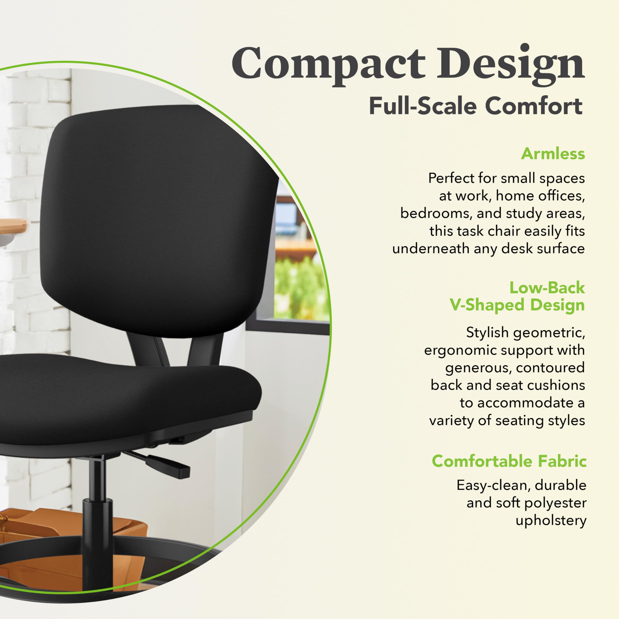 HON Volt Standing Desk Chair, Fabric Office Chair with Foot Rest, Armless, Ergonomic Recline and Center Tilt, Black