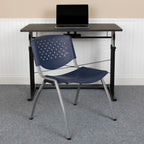 Flash Furniture Hercules Series 880 Lb. Capacity Navy Plastic Stack Chair With Titanium Gray Powder Coated Frame