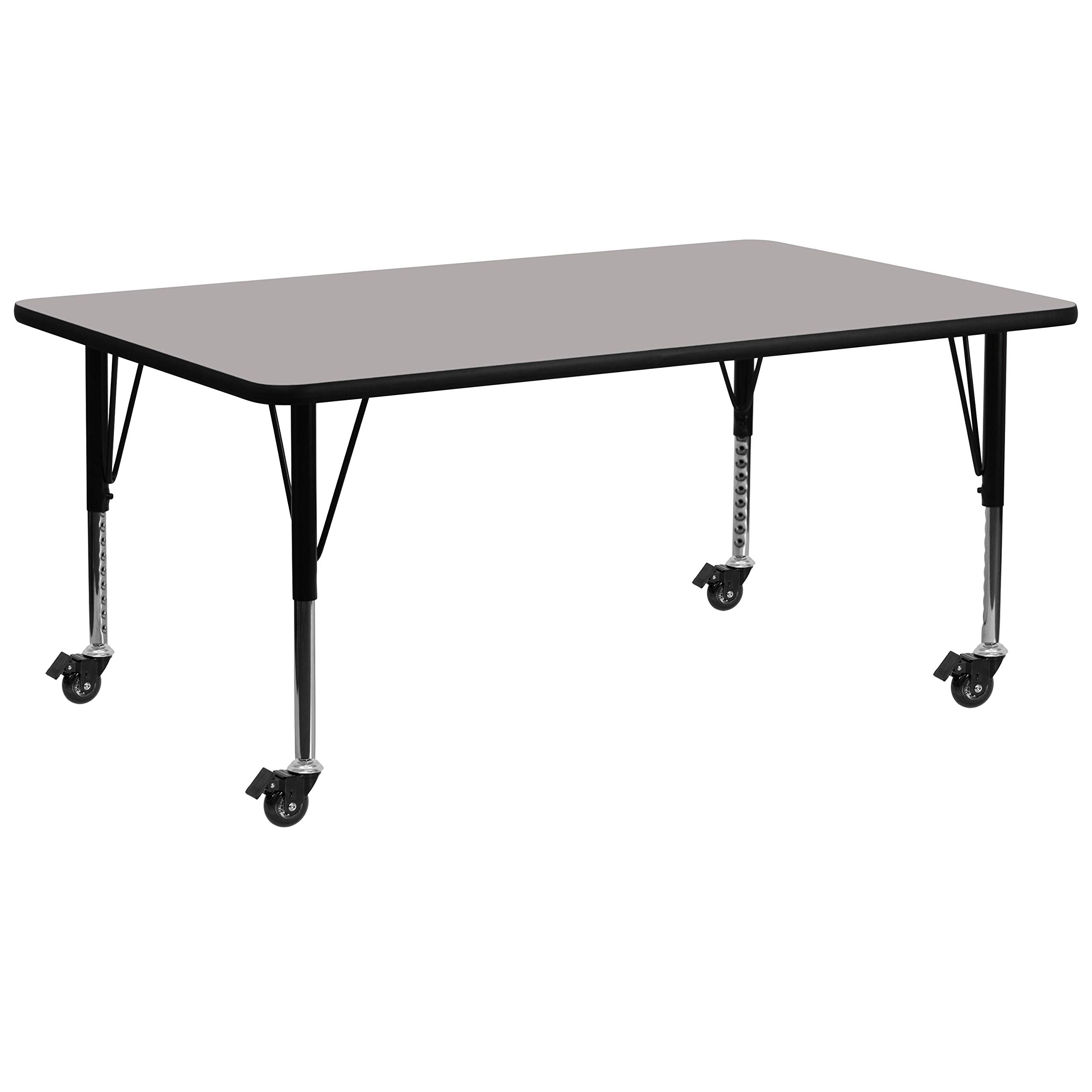 Flash Furniture Wren Mobile 30''W X 72''L Rectangular Grey Hp Laminate Activity Table - Height Adjustable Short Legs
