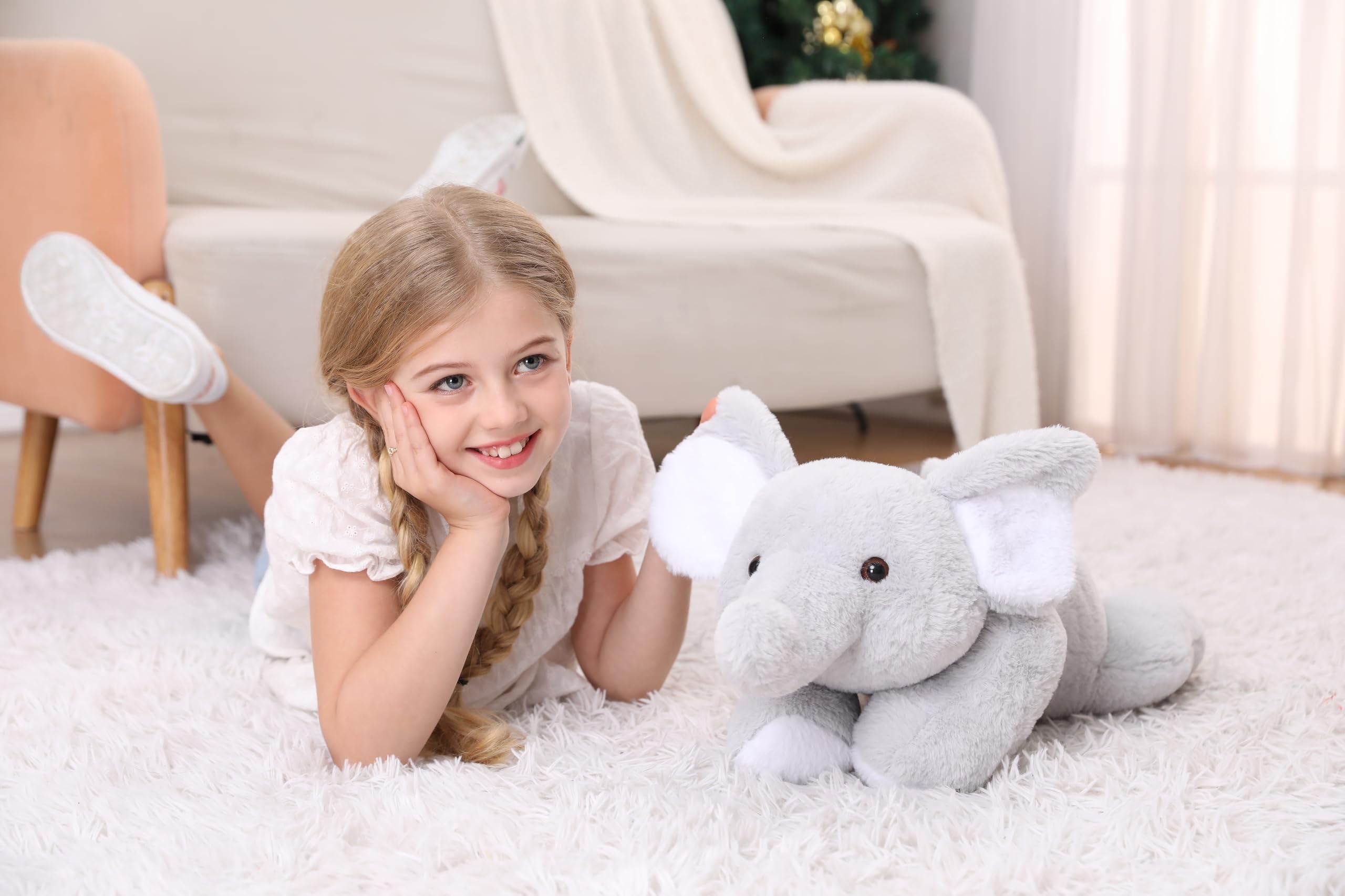 Jellymallow 5 Lbs 24' Weighted Elephant Stuffed Animals Gray, Giant Elephant Plush Pillow Huggable Plushie For Kids And Adults