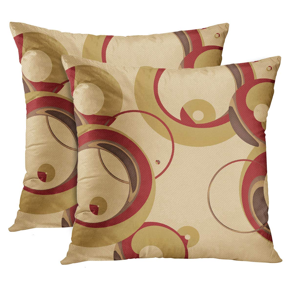 Emvency Set Of 2 Throw Pillow Cover Colorful Circle Modern Bubbles Tan Circles Decorative Pillow Case Home Decor Square 16 X 16