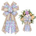 Large Spring Wreath Bows Purple Butterfly Burlap Bows for Wreath, Blue Brown Lace Flowers Ribbon Bows Spring Retro Flowers Decor