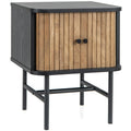 Giantex Mid-Century Modern Nightstand, Wood Bedside Table With Sliding Doors And 4 Metal Legs, Side Table With Storage Cabinet, Compact Night Stand For Bedroom Small Space, Black