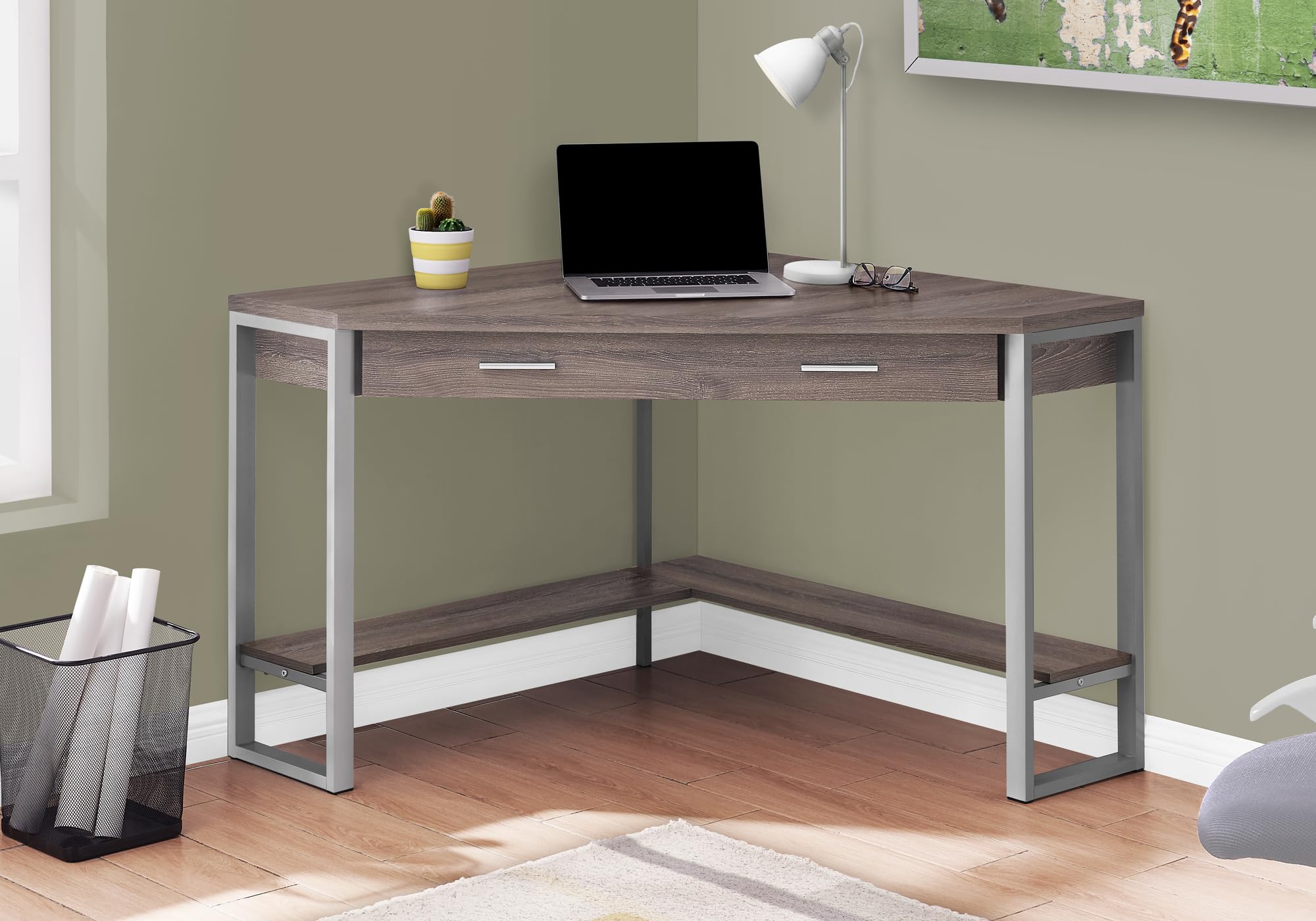 Monarch Specialties Corner Desk with Storage and Shelf Laptop PC Study Table-Workstation for Home Office, 42' L, Dark Taupe