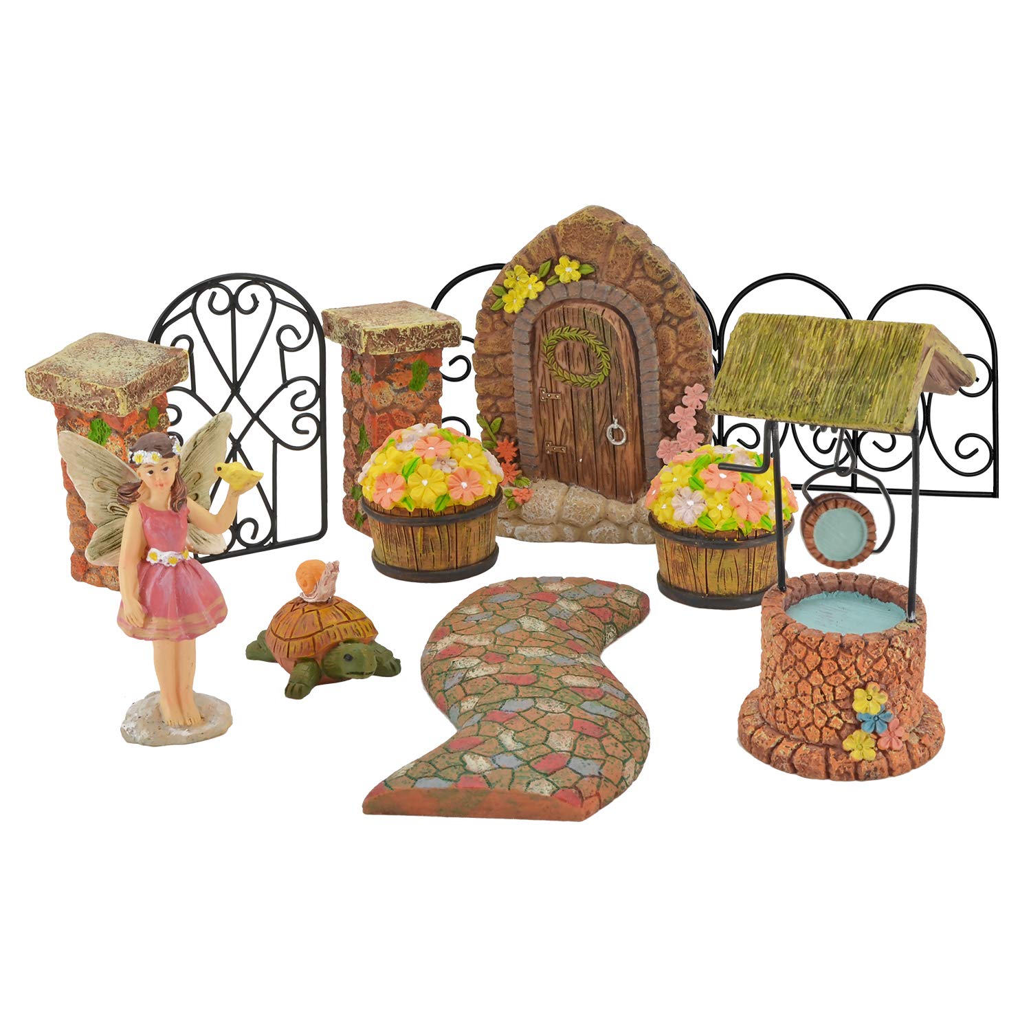 Arcadia Garden Products Pebble Lane Polyresin Fairy Garden Kit (11-Piece)