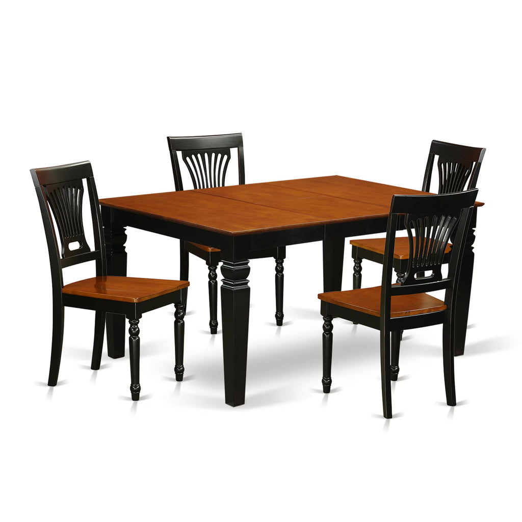 East West Furniture WEPL5-BCH-W Weston 5 Piece Set Includes a Rectangle Dining Table with Butterfly Leaf and 4 Kitchen Chairs, 42x60 Inch, Black & Cherry