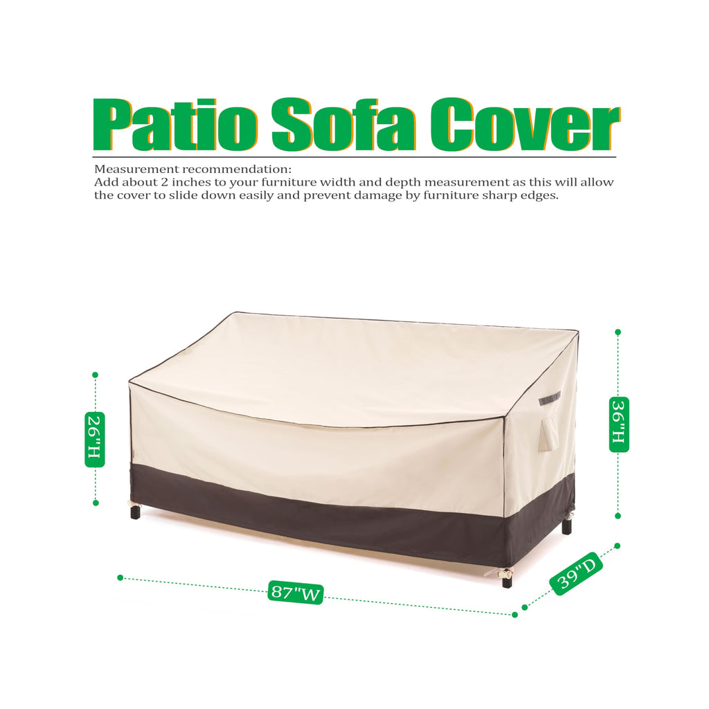 F&J Outdoors 3 Seater Patio Sofa Cover Waterproof Heavy Duty Outdoor Couch Cover, 87' W X 39' D X 36' H