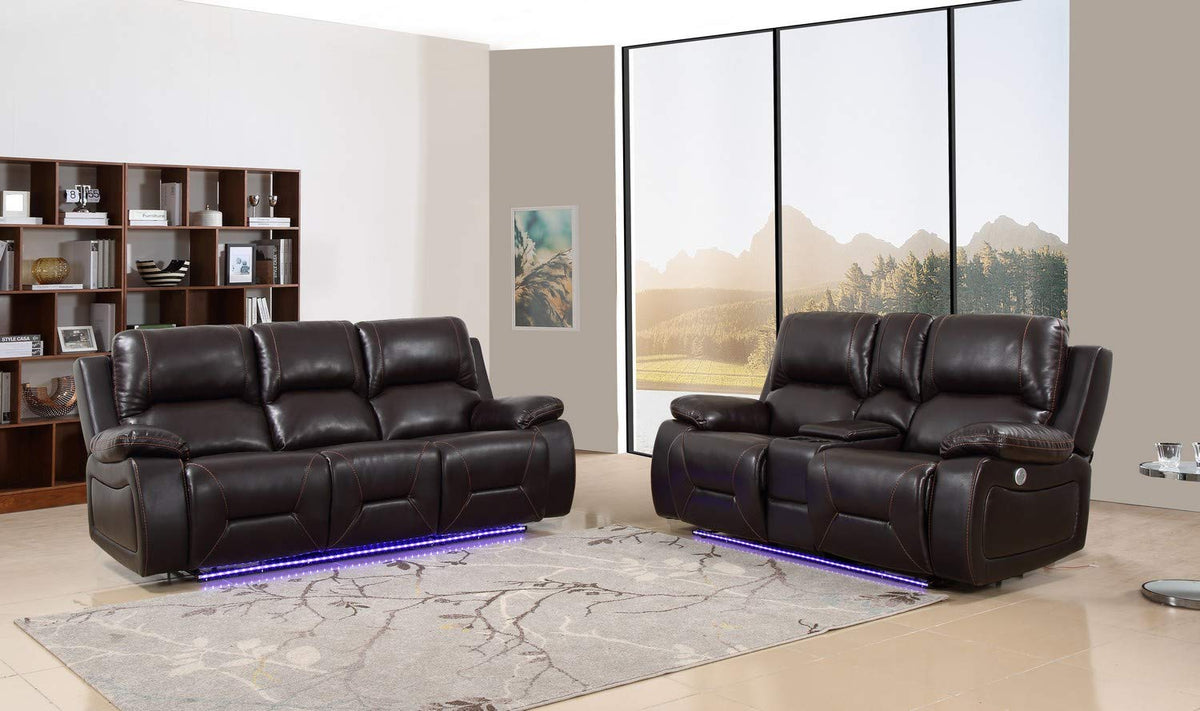 HomeRoots Leather 166' X 80' X 80' Brown Power Reclining Sofa Love