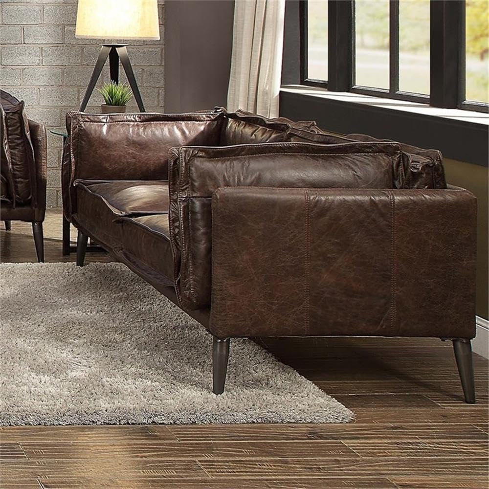Acme Porchester Leather Loveseat in Distress Chocolate