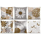 COMMINY Brown Grey Pillow Covers 18x18 Set of 6 Decorative Daisy Flower Throw Pillow Cover for Couch Modern Coffee Pillow Case f