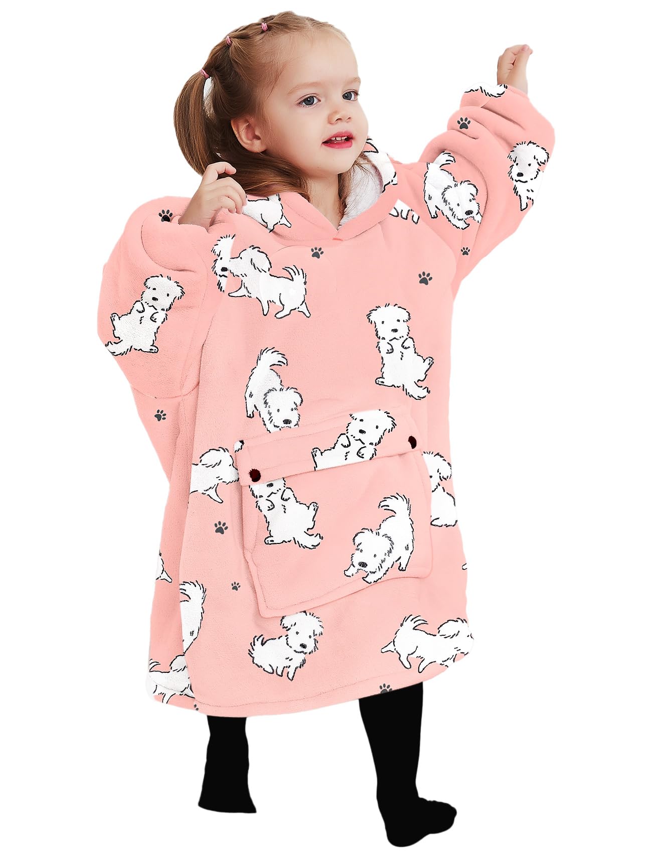 Kfubuo Wearable Blanket Hoodie For Kids Toddlers Sherpa Blanket Sweatshirt With Pocket Cute Dog Hoodies 2-6 Year Old Girl Boy Bi