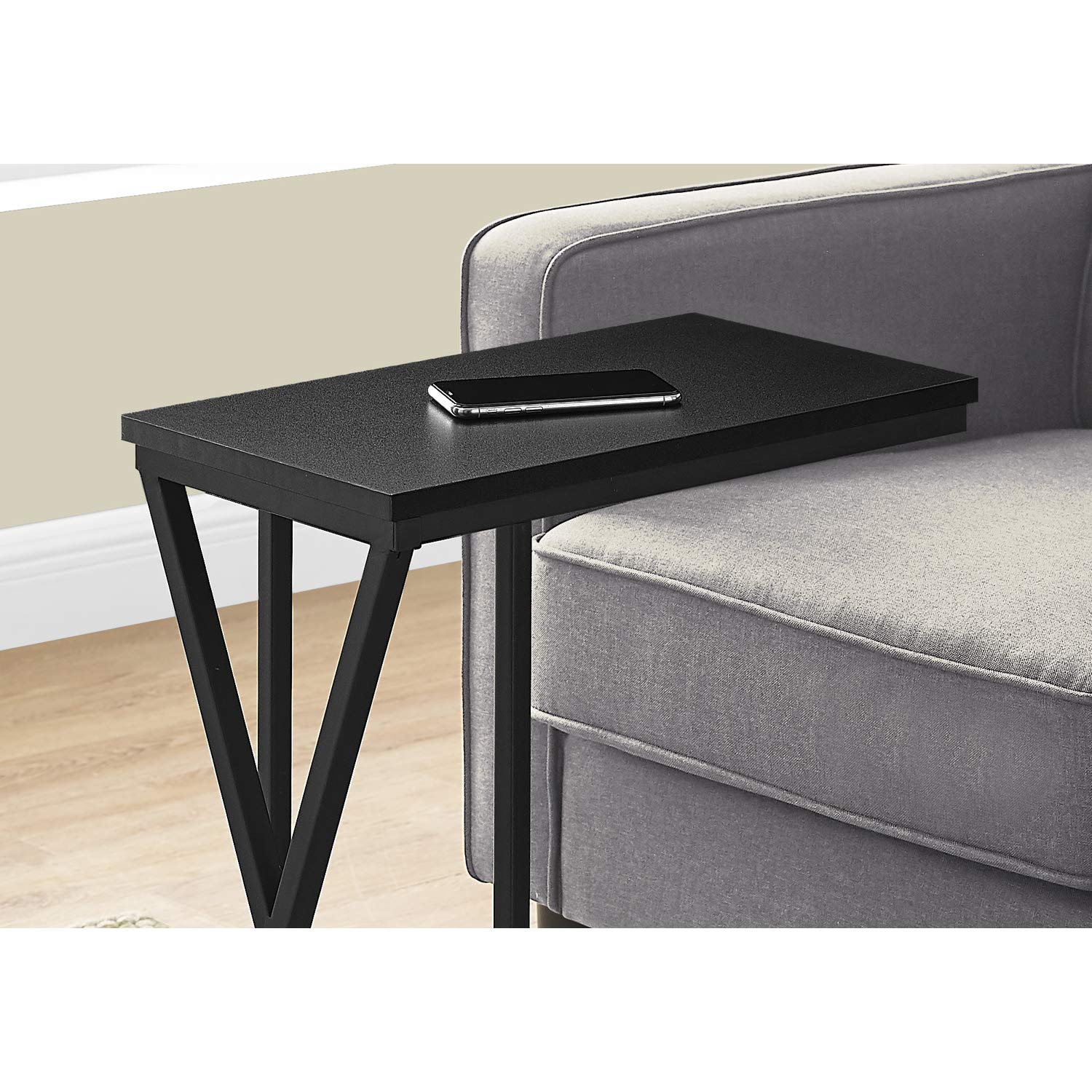Monarch Specialties 3247 Accent Table, C-Shaped, End, Side, Snack, Living Room, Bedroom, Metal, Laminate, Black, Contemporary, Modern Table-25, 10.25&quot; L X 18.5&quot; W X 25.25&quot; H