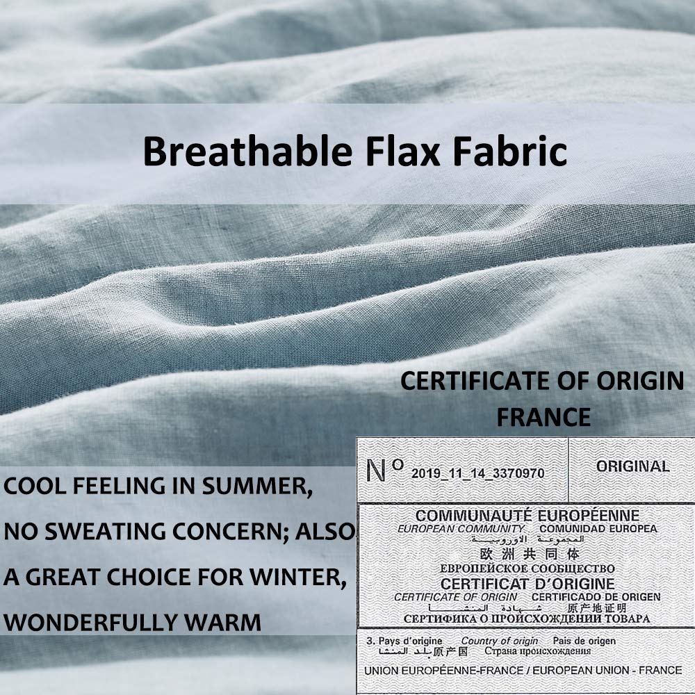 Simple&Opulence 100% Linen Duvet Cover Set With Embroidery Border Washed - 3 Pieces (1 Duvet Cover & 2 Pillow Shams) With Button Closure Soft Breathable Farmhouse - Dusty Blue, Full Size