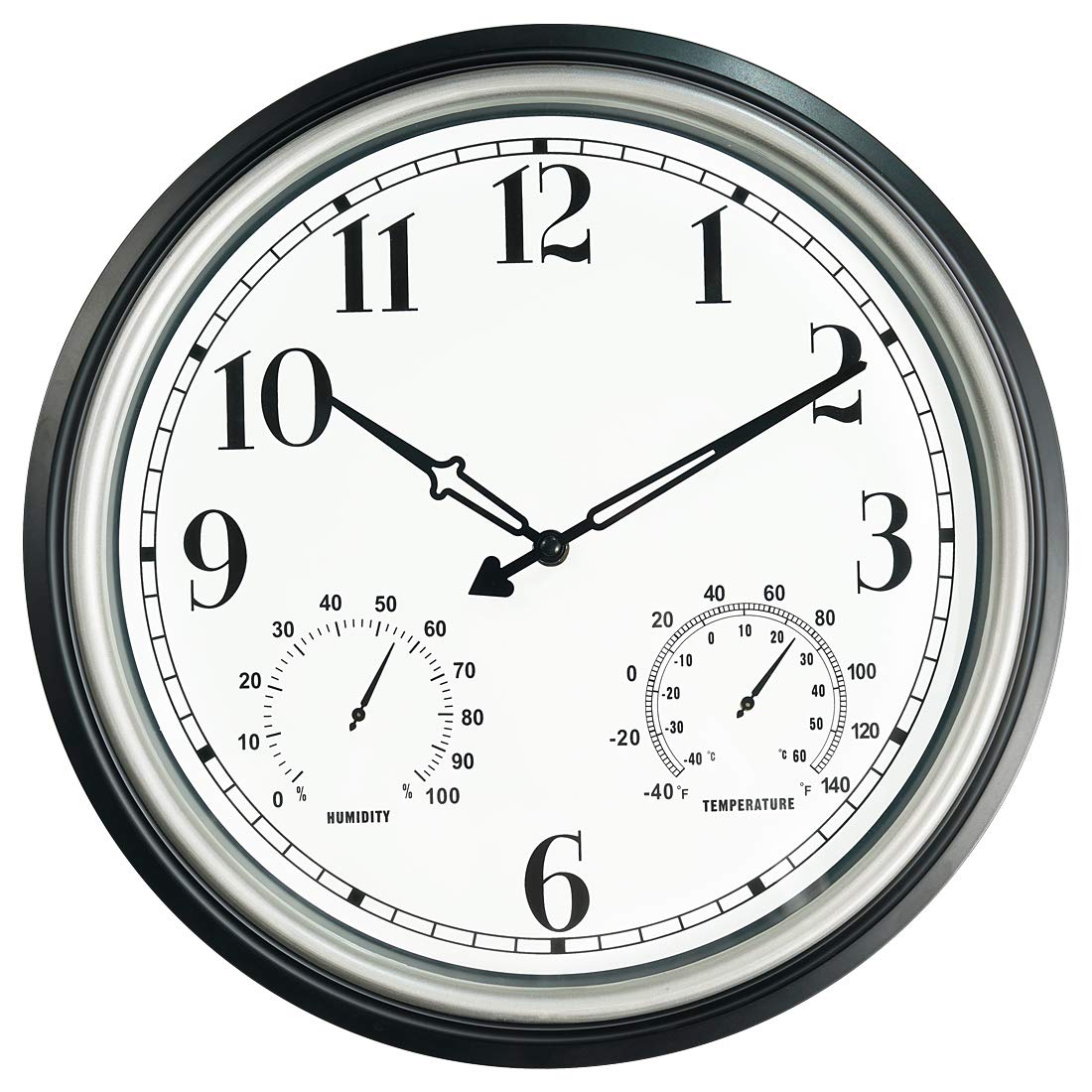 Rsobl 16 Inch Large Indoor Outdoor Wall Clock,Waterproof Non-Ticking Clock With Thermometer And Hygrometer Combo,Battery Operate