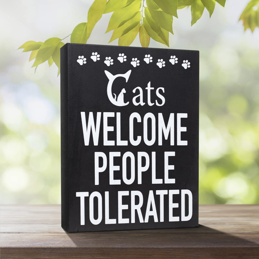Jennygems Cat Owner Gifts, Cats Welcome People Tolerated Wooden Sign, Funny Cat Mom Gift, Made In Usa