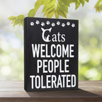 Jennygems Cat Owner Gifts, Cats Welcome People Tolerated Wooden Sign, Funny Cat Mom Gift, Made In Usa