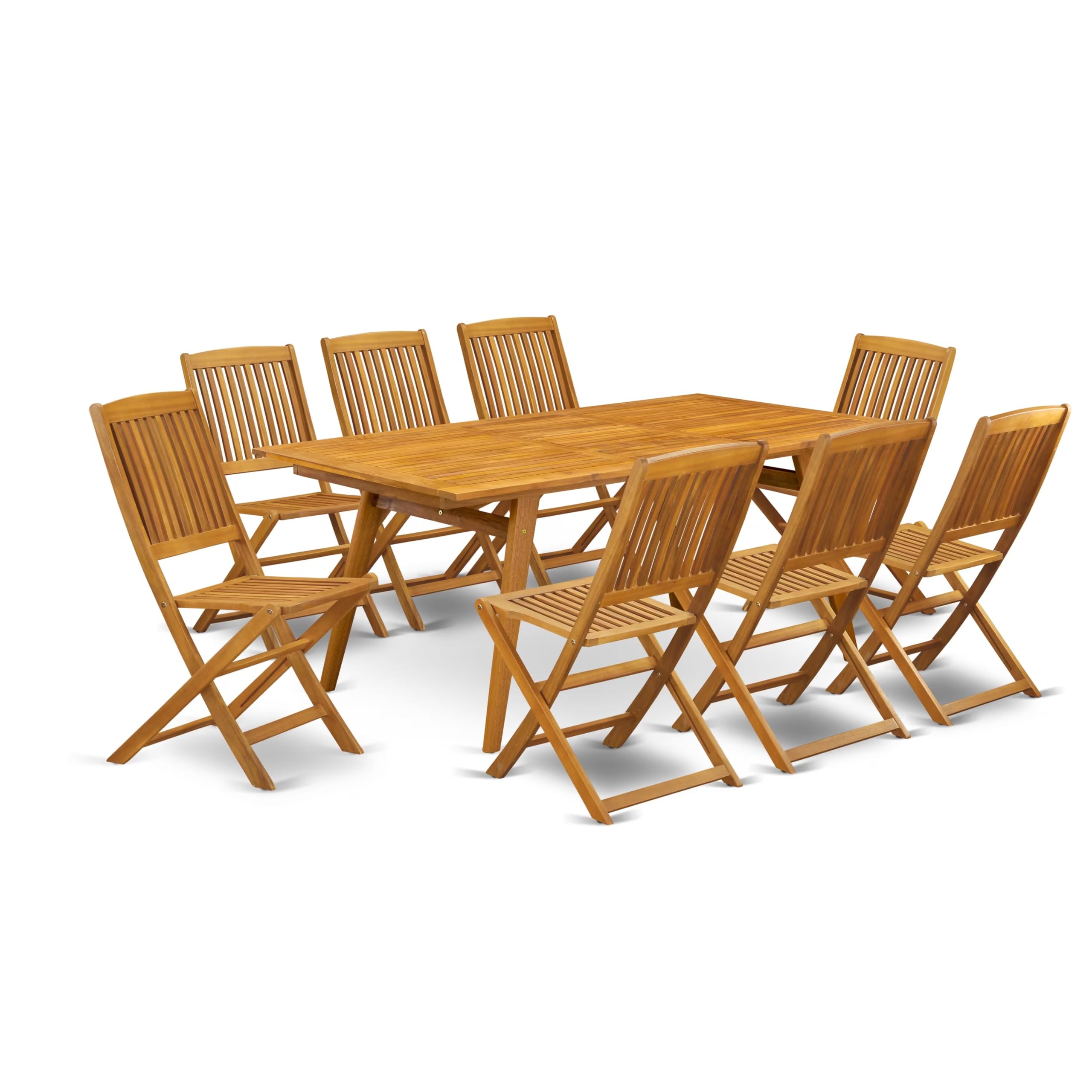 East West Furniture Decm9Cwna 9 Piece Patio Dining Set Includes A Rectangle Outdoor Acacia Wood Table And 8 Folding Side Chairs, 40X72 Inch, Natural Oil
