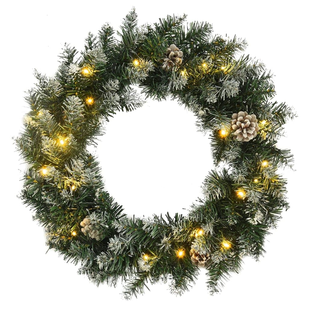 vidaXL - Modern Green Christmas Wreath & Garland with LED Lights, 17.7&quot; Diameter, Made from Durable PVC, Battery Powered (3 x AA)