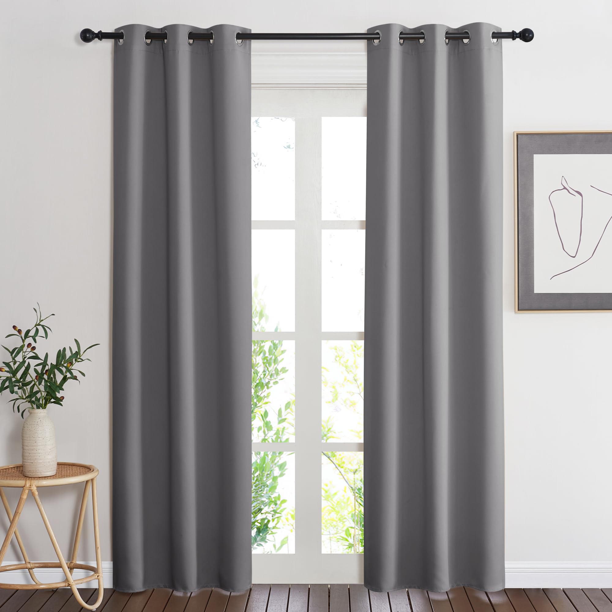 Nicetown Gray Curtain Blackout Drape Panel, Single Panel, 34 X 84 Inch, Grey, 3 Pass Microfiber Noise Reducing Thermal Insulated Window Drapery With Grommet