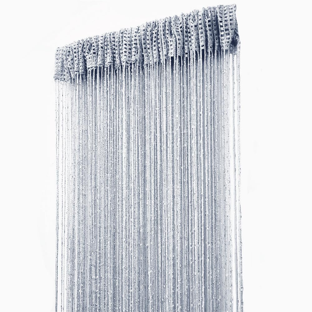 ave split Decorative Door String Curtain Wall Panel Fringe Window Room Divider Blind Divider Tassel Screen Home 100cm*200cm (Sil