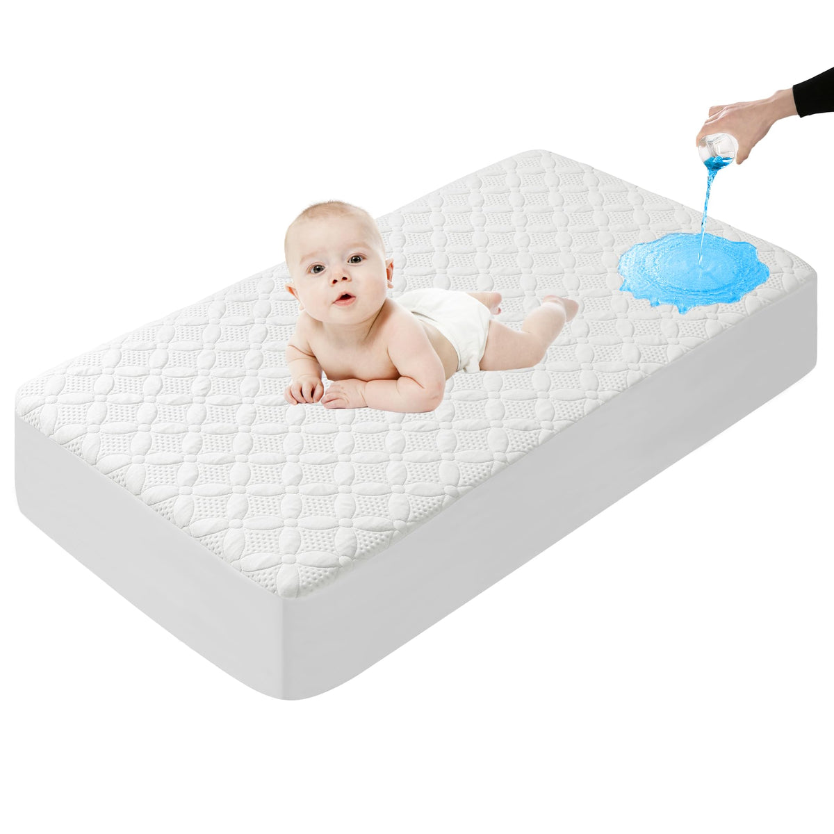 Lunsing Crib Mattress Protector, Soft Breathable Waterproof Crib Mattress Pad Cover, 4-13 In Deep Pockets, 28'' X 54'', White