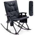 Ever Advanced Oversized Folding Rocking Camping Chair, Padded Portable Rocker Chair For Patio, Lawn And Outdoors, Heavy Duty Hard Armchair For Adults Supports 400Lbs, Black