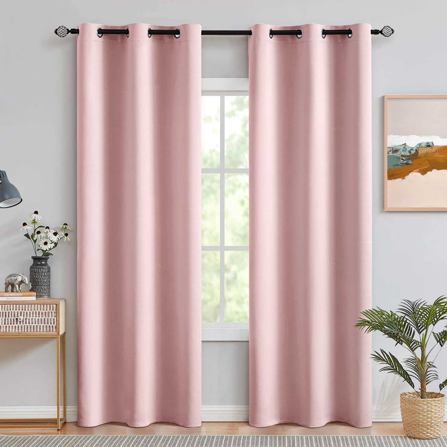 Miulee Room Darkening Curtains Thermal Insulated Drapes Solid Window Treatment Set Grommet Top Light Blocking Blackout Curtain For Living Room/Bedroom 2 Panels 42 X 84 Inch Baby Pink