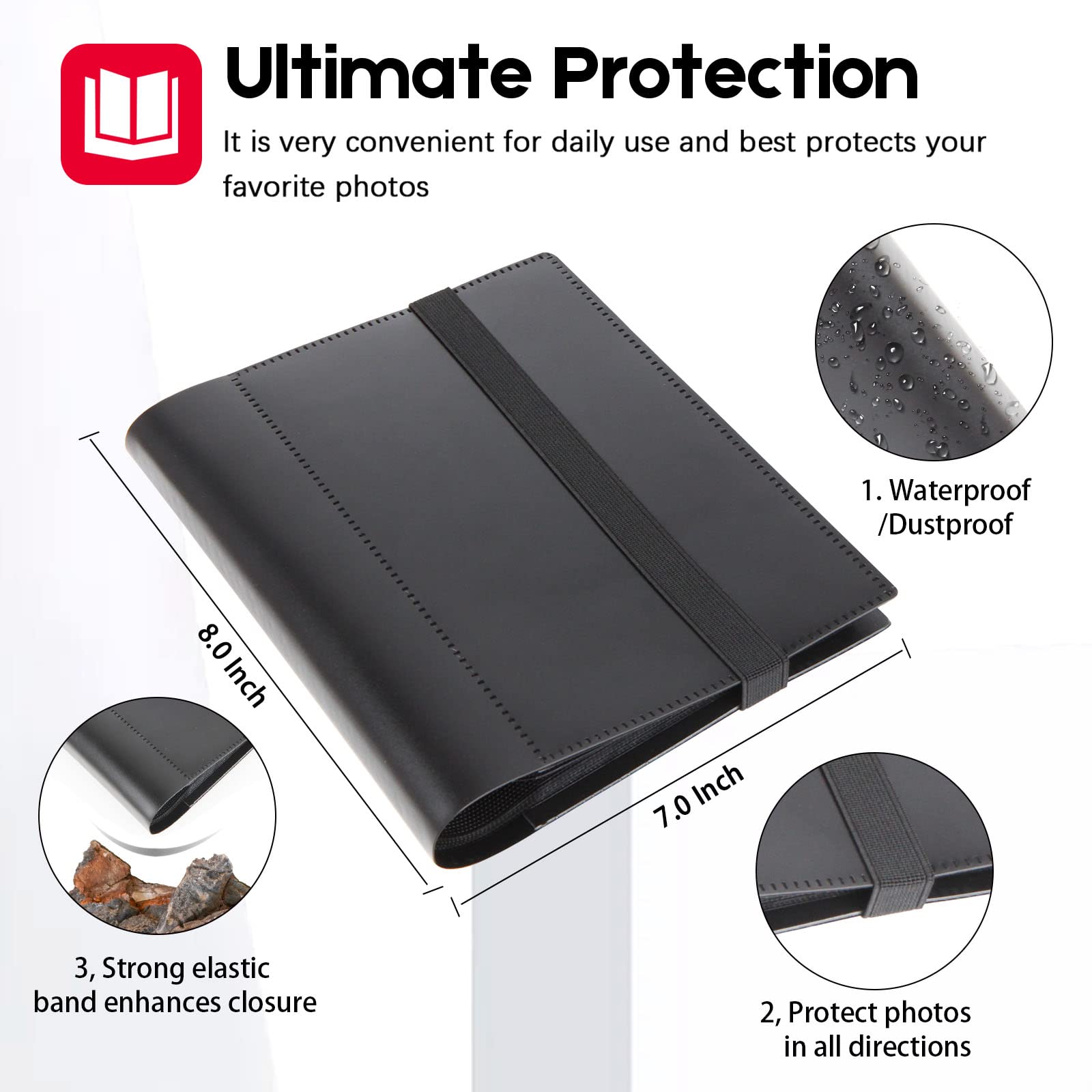 2Pack Small Photo Album 5X7 Holds 64 Photos Black Inner Page With Strong Elastic Band, 5X7 Mini Book Photo Picture Album For Art