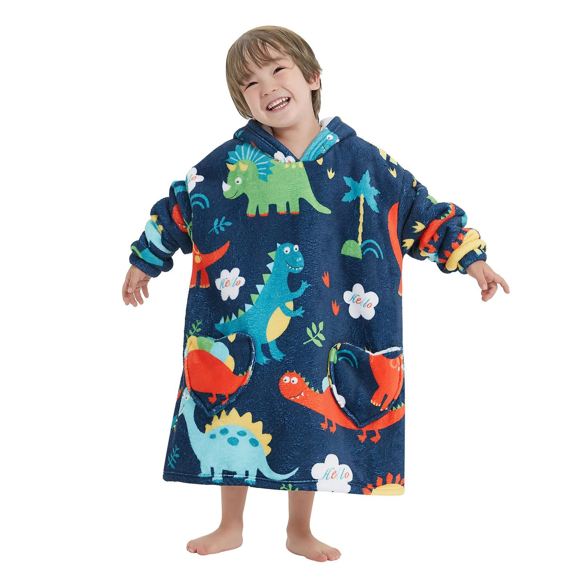 Mewkou Wearable Blanket Hoodie For Kids 2-6Yr,Oversized Sherpa Blanket Hoodie,Gifts For Girls Boys Toddler Birthday Christmas,Di
