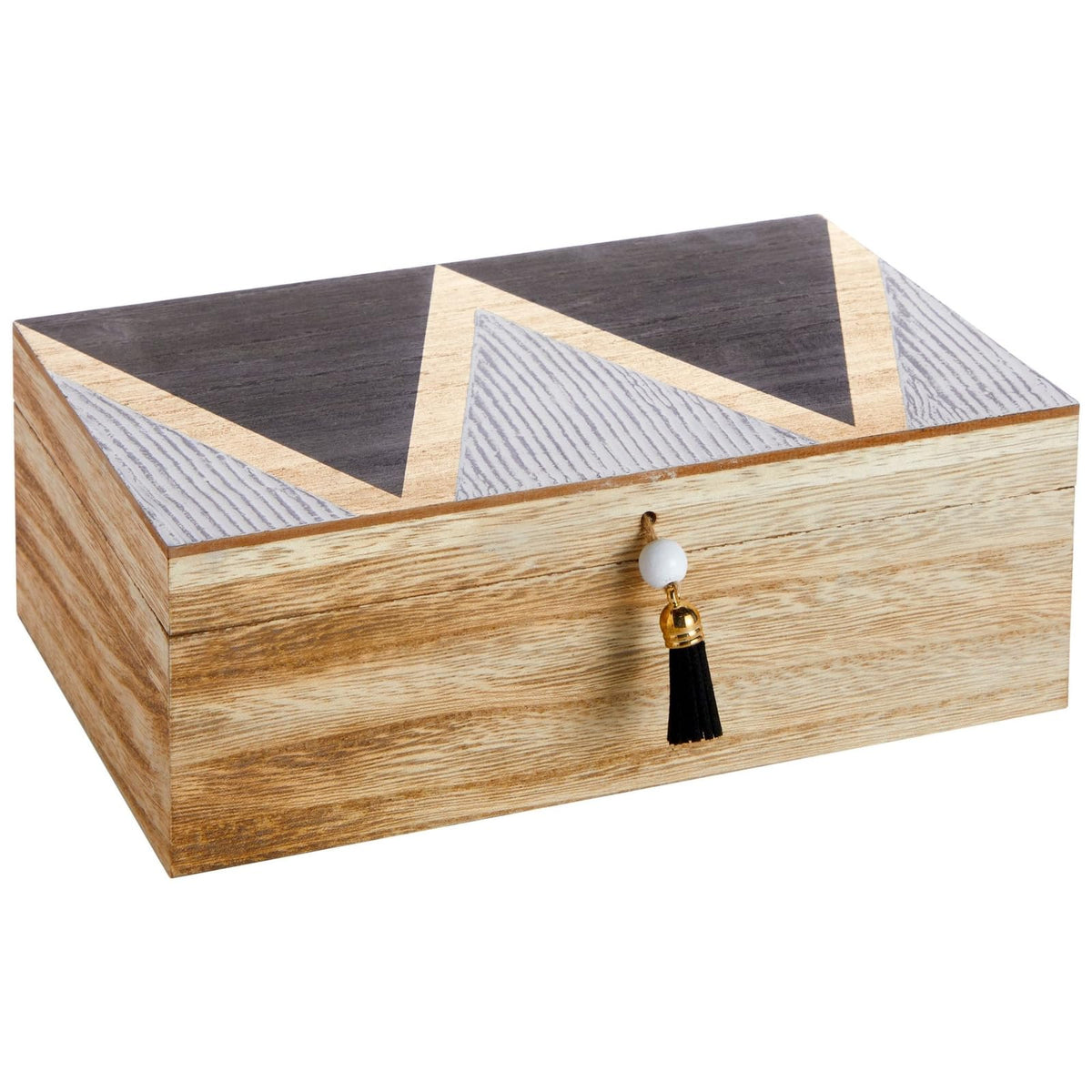 Juvale Small Wooden Decorative Box with Hinged Lid and Tassel for Jewelry, Trinket Storage (9.4 x 6 x 3 In)