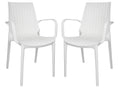 LeisureMod Kent Modern Indoor Outdoor Patio Stackable Dining Arm Chair Set of 2 (White)